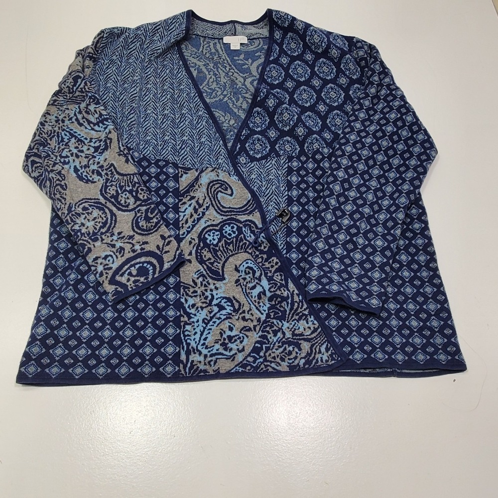 J.Jill Women Open Wrap Cardigan Blue 100% Cotton Size Medium long sleeves Casual